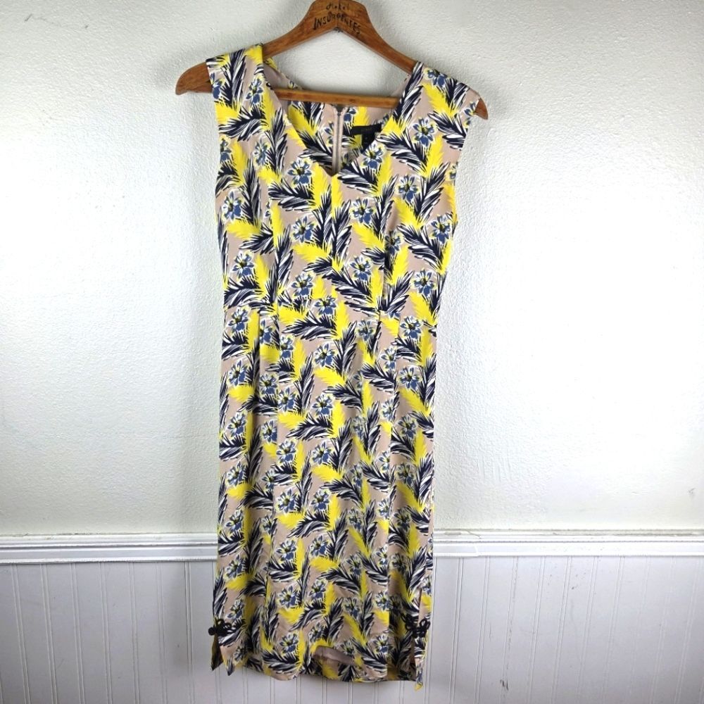 J.Crew Spring Meadow 100% Silk Floral Sleeveless Dress Women's 6 Yellow Blue